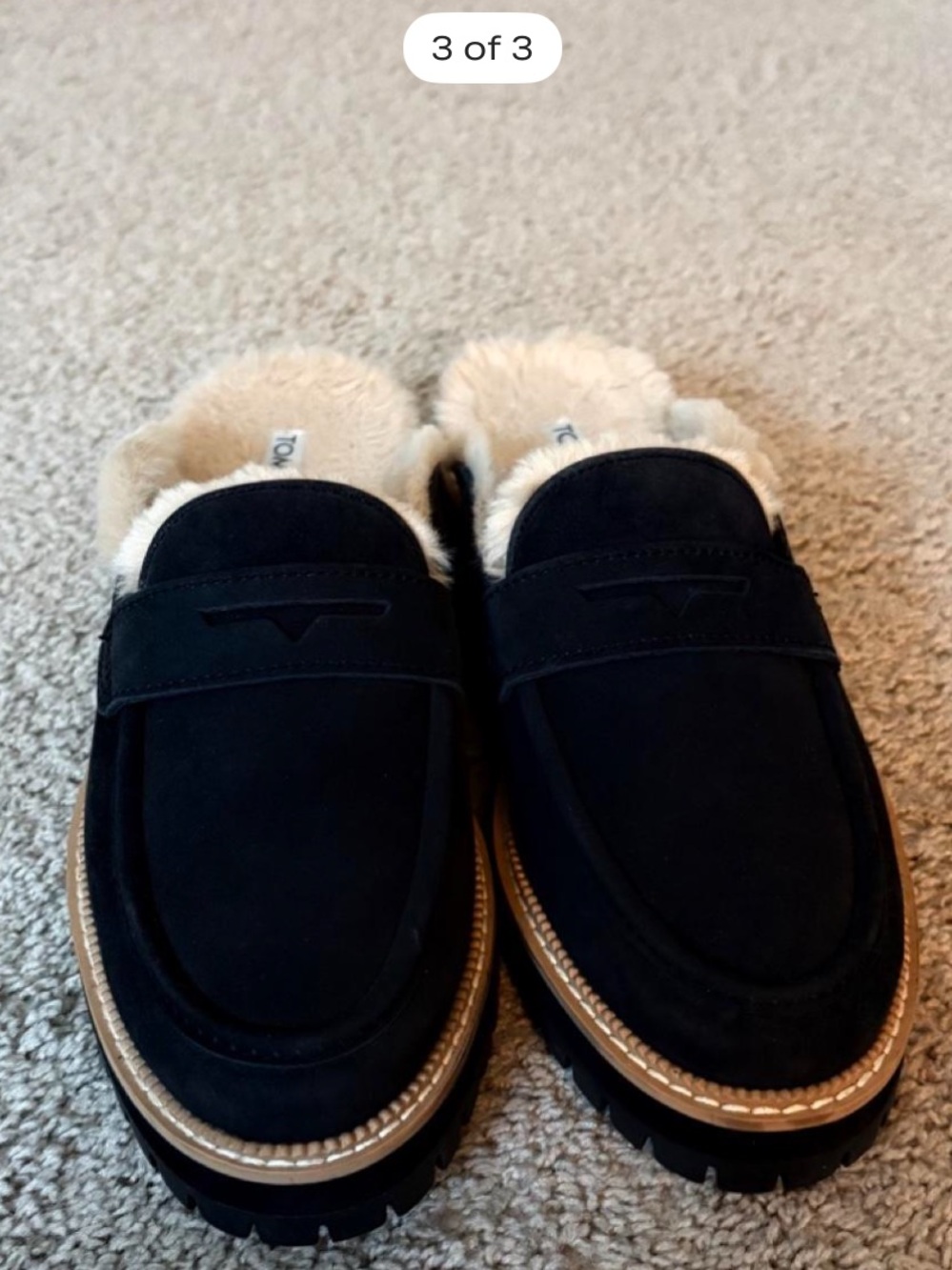 Toms Black Suede Faux-Shearling Mule Clogs